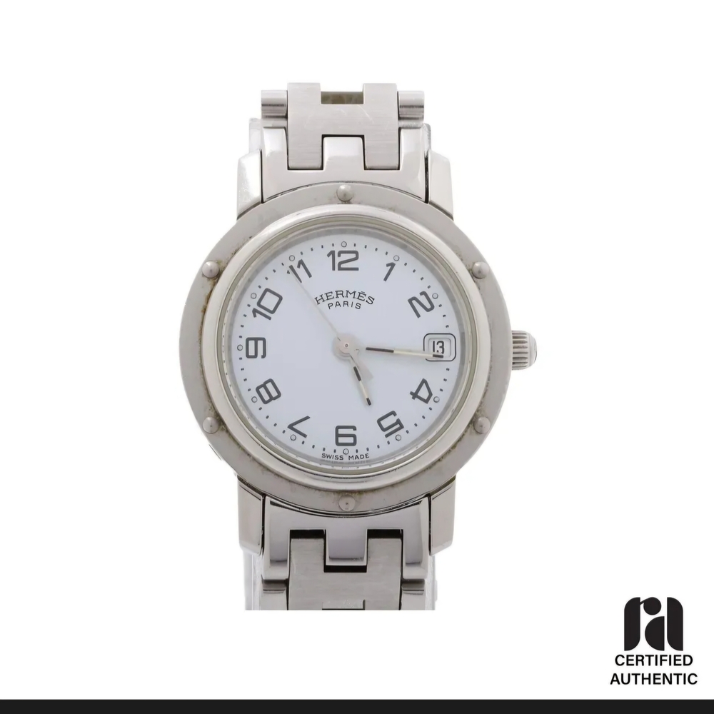 Hermès Silver Watch with White Dial